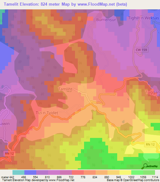 Tamelit,Algeria Elevation Map