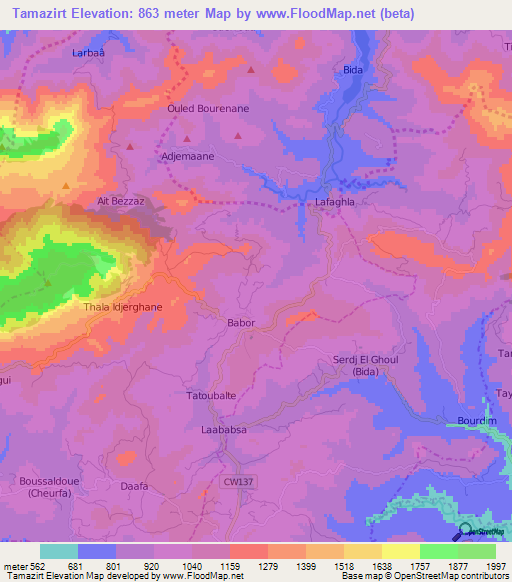 Tamazirt,Algeria Elevation Map