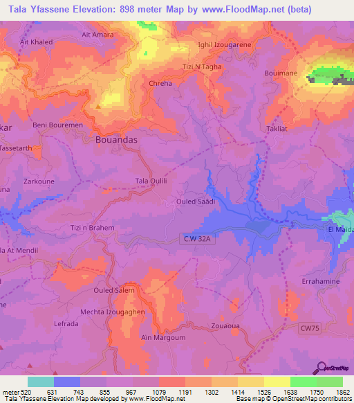 Tala Yfassene,Algeria Elevation Map