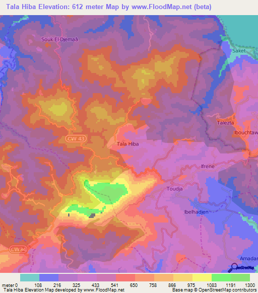 Tala Hiba,Algeria Elevation Map