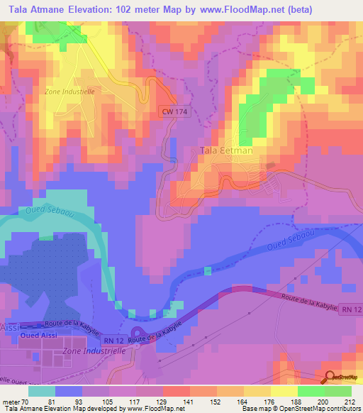 Tala Atmane,Algeria Elevation Map