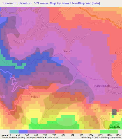 Takoucht,Algeria Elevation Map