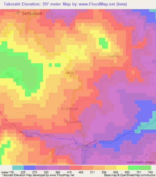 Takorabt,Algeria Elevation Map