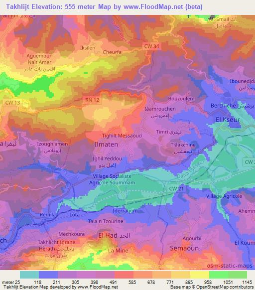 Takhlijt,Algeria Elevation Map