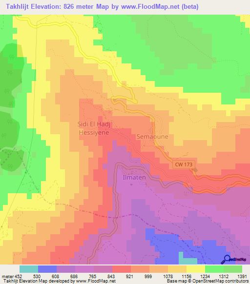 Takhlijt,Algeria Elevation Map