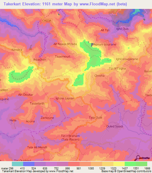 Takerkart,Algeria Elevation Map