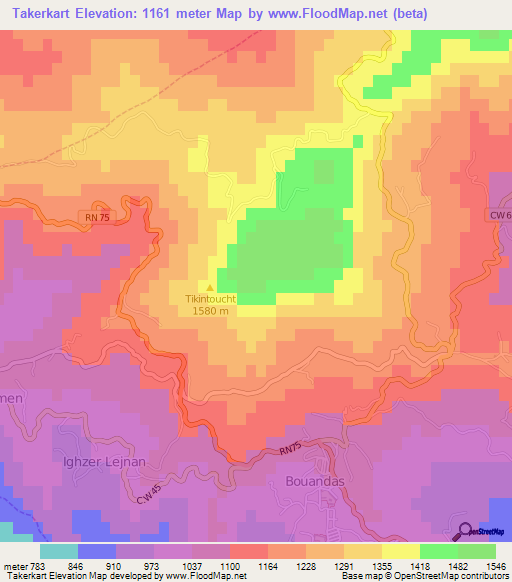 Takerkart,Algeria Elevation Map