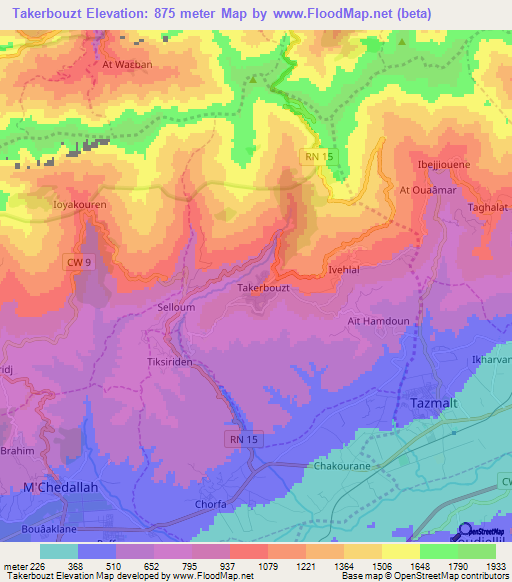 Takerbouzt,Algeria Elevation Map