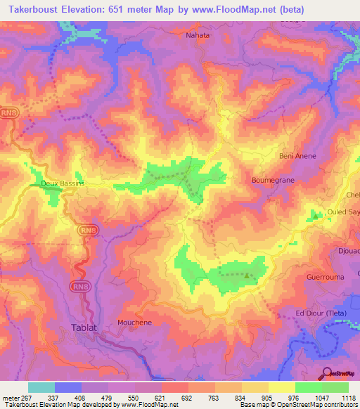 Takerboust,Algeria Elevation Map