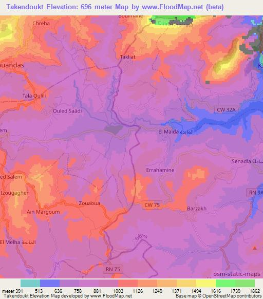 Takendoukt,Algeria Elevation Map