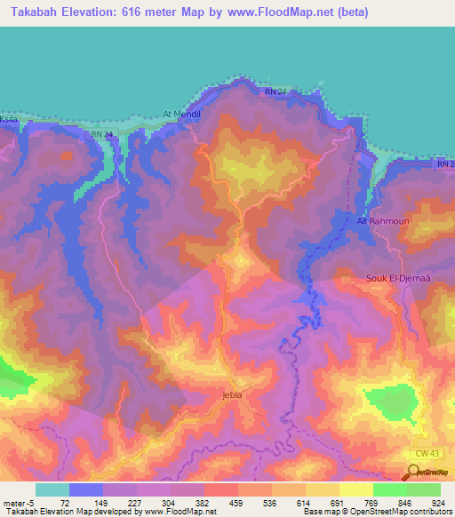 Takabah,Algeria Elevation Map