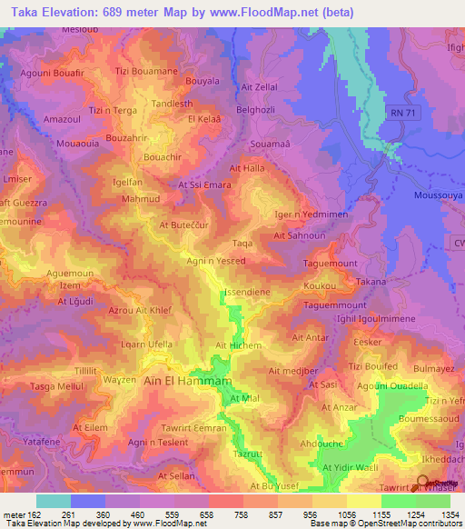 Taka,Algeria Elevation Map