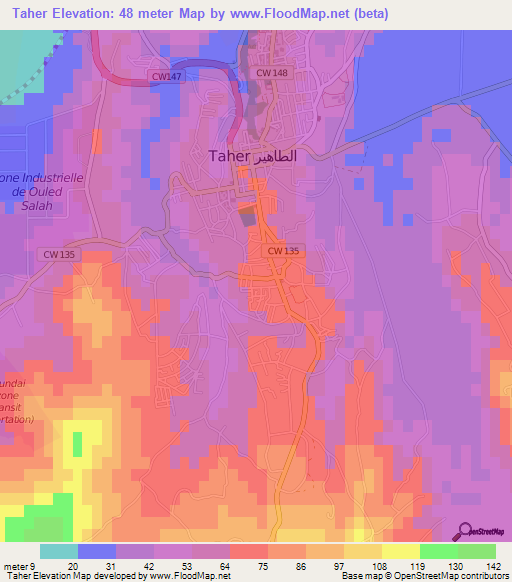Taher,Algeria Elevation Map