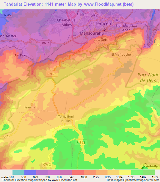 Tahdariat,Algeria Elevation Map