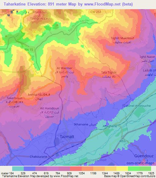 Taharkatine,Algeria Elevation Map