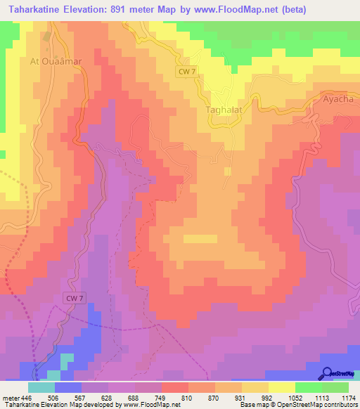 Taharkatine,Algeria Elevation Map