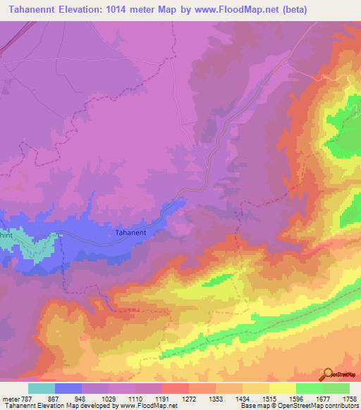 Tahanennt,Algeria Elevation Map