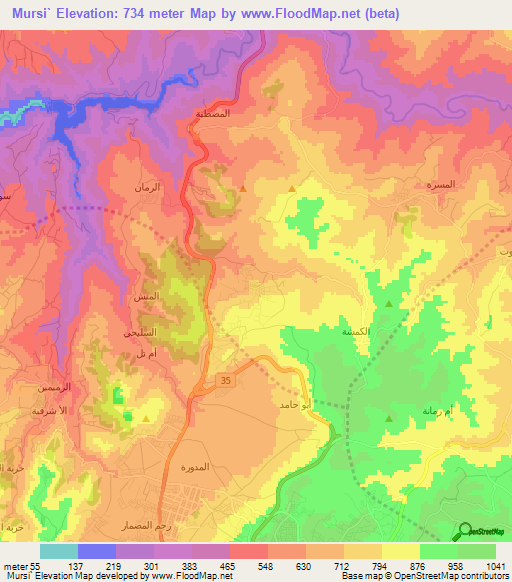 Mursi`,Jordan Elevation Map