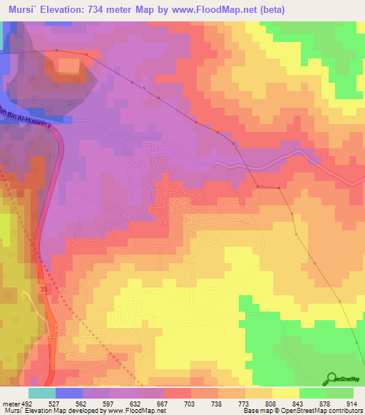 Mursi`,Jordan Elevation Map