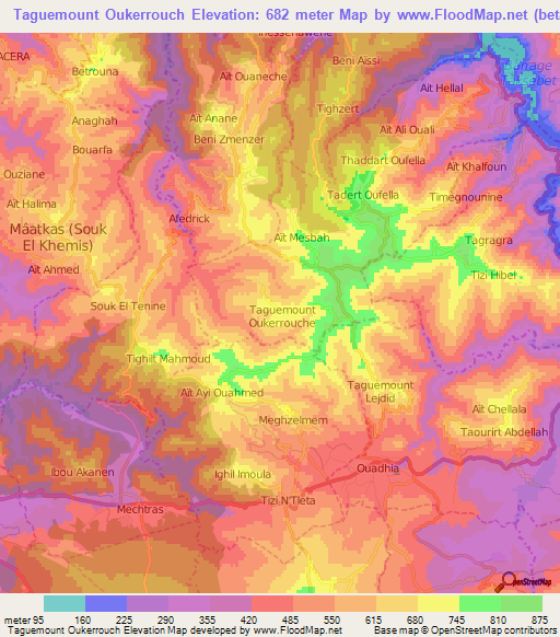 Taguemount Oukerrouch,Algeria Elevation Map