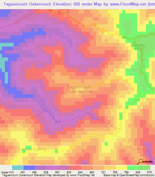 Taguemount Oukerrouch,Algeria Elevation Map
