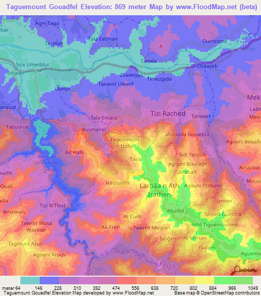 Taguemount Gouadfel,Algeria Elevation Map