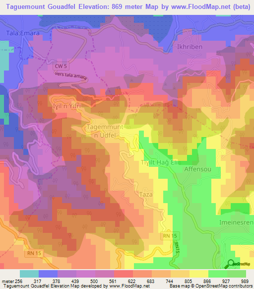 Taguemount Gouadfel,Algeria Elevation Map