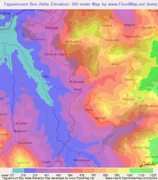 Taguemount Bou Adda,Algeria Elevation Map