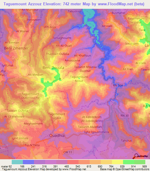Taguemount Azzouz,Algeria Elevation Map
