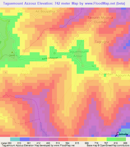 Taguemount Azzouz,Algeria Elevation Map