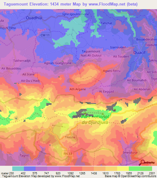 Taguemount,Algeria Elevation Map