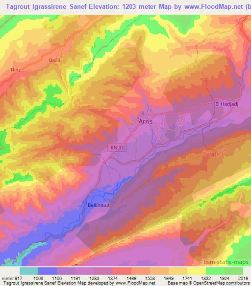 Tagrout Igrassirene Sanef,Algeria Elevation Map