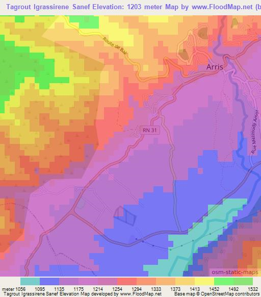 Tagrout Igrassirene Sanef,Algeria Elevation Map