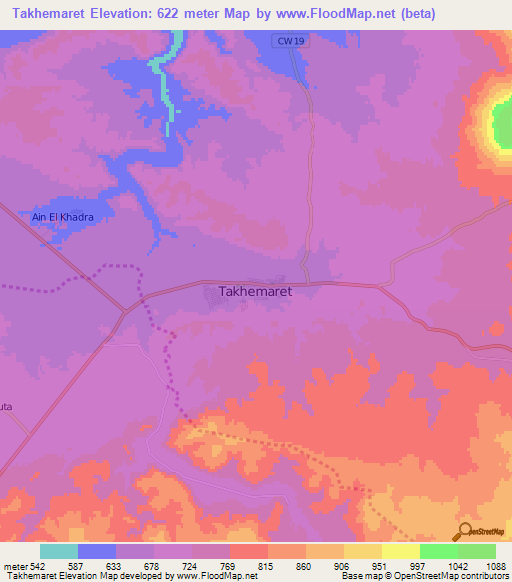 Takhemaret,Algeria Elevation Map
