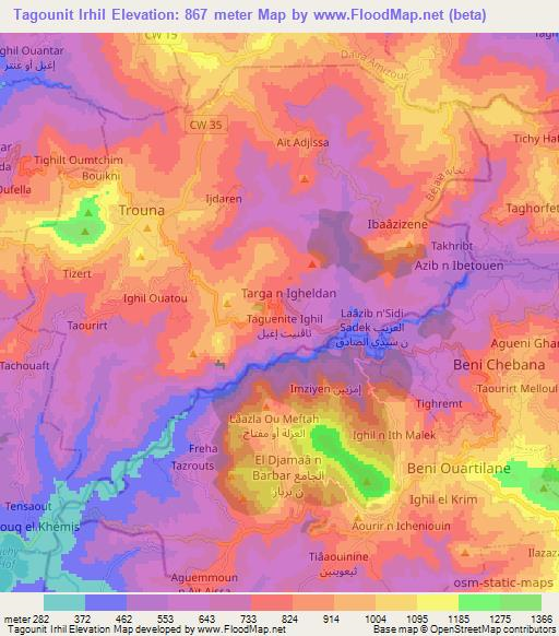 Tagounit Irhil,Algeria Elevation Map