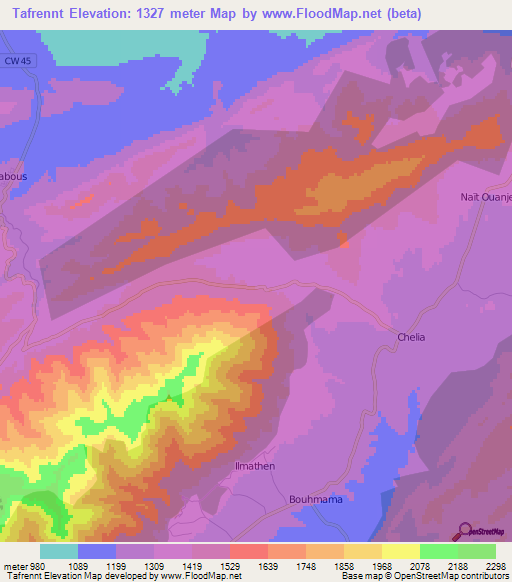 Tafrennt,Algeria Elevation Map