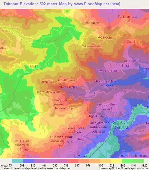 Tafraout,Algeria Elevation Map