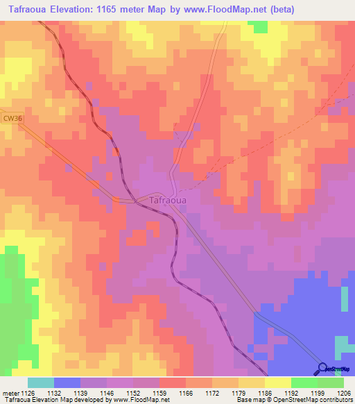 Tafraoua,Algeria Elevation Map