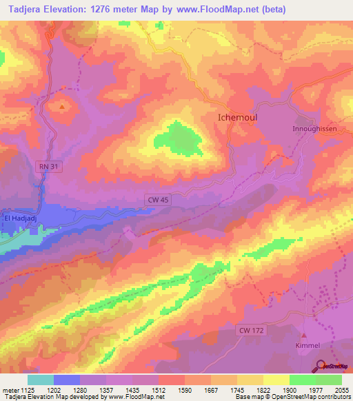 Tadjera,Algeria Elevation Map