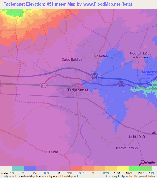 Tadjenanet,Algeria Elevation Map