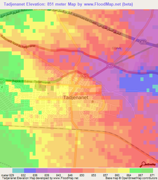 Tadjenanet,Algeria Elevation Map