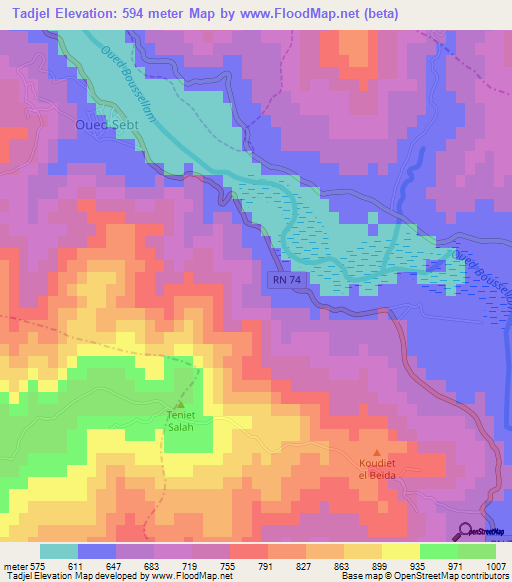 Tadjel,Algeria Elevation Map