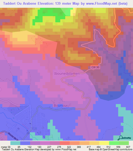 Taddert Ou Arabene,Algeria Elevation Map