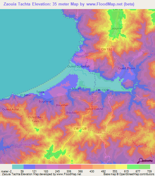 Zaouia Tachta,Algeria Elevation Map