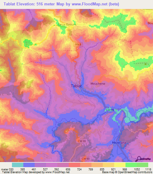 Tablat,Algeria Elevation Map