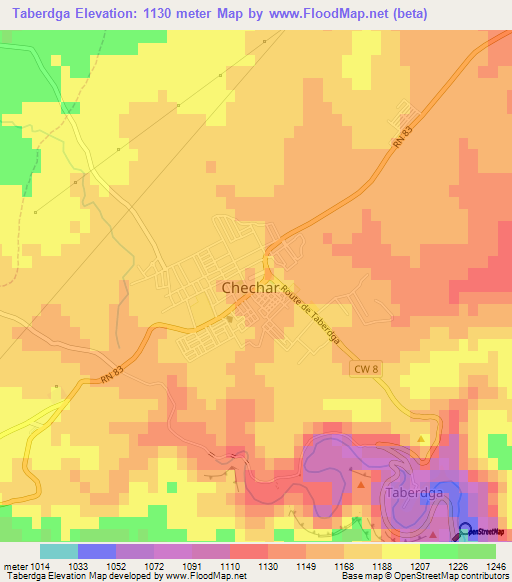 Taberdga,Algeria Elevation Map