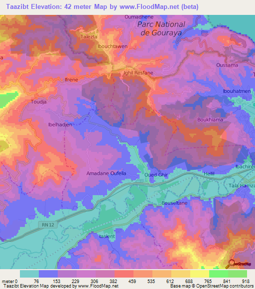 Taazibt,Algeria Elevation Map