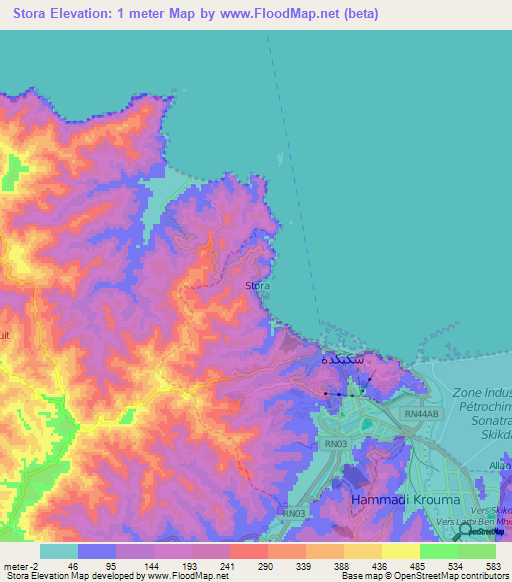 Stora,Algeria Elevation Map