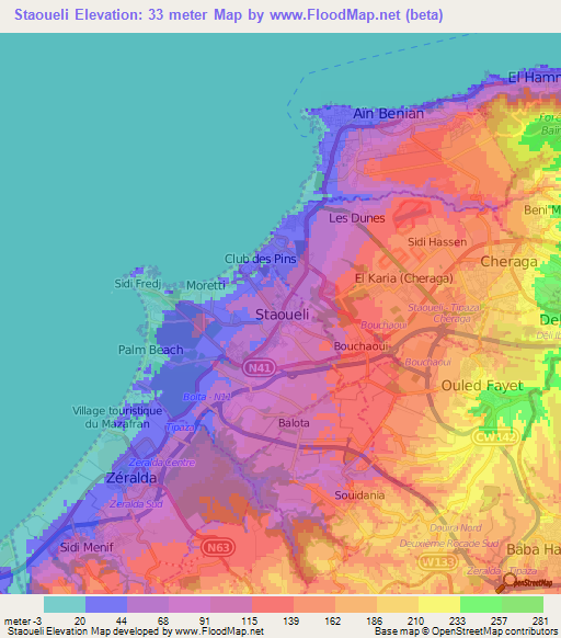 Staoueli,Algeria Elevation Map