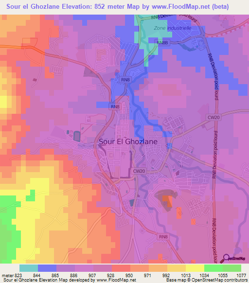 Sour el Ghozlane,Algeria Elevation Map